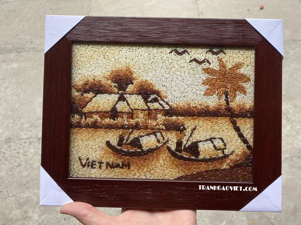 Tranh khổ nhỏ để bàn phong cảnh sông nước - Tranh Gạo Việt.