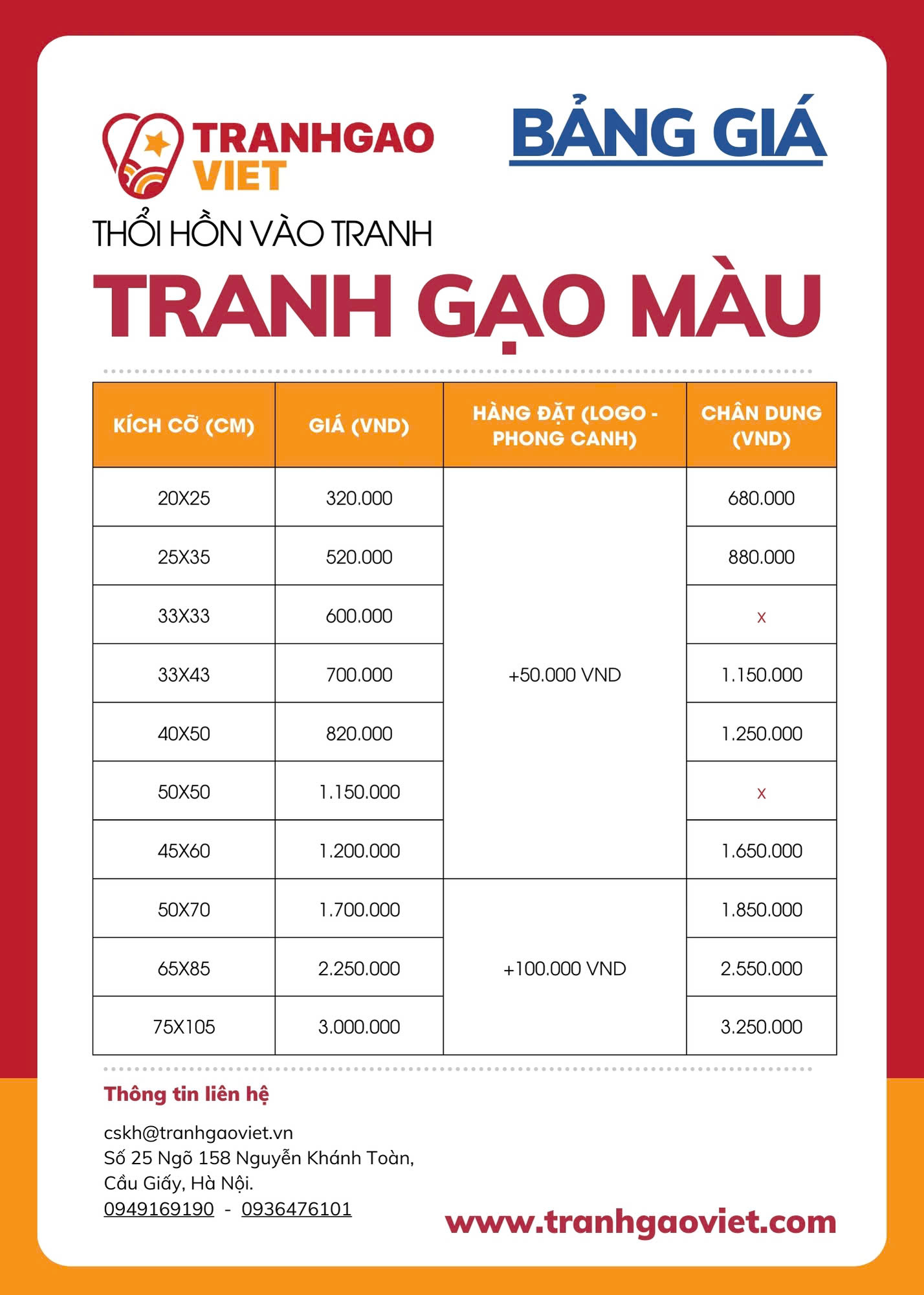 Bảng Giá Tranh Gạo Màu 2025