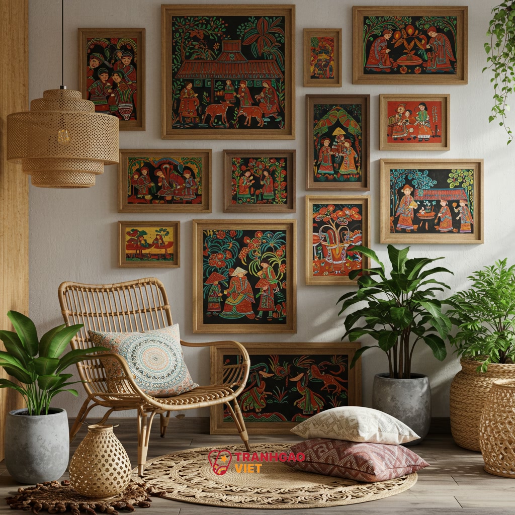 Nguyên tắc và cách ứng dụng tranh dân gian để tạo điểm nhấn Boho ấn tượng