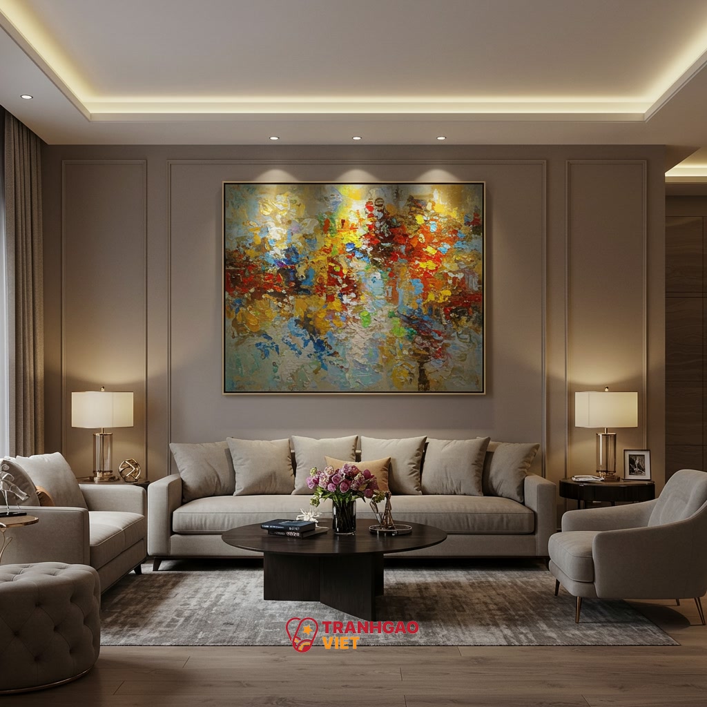 Phối hợp tranh sơn dầu với nội thất, ánh sáng và màu sắc
