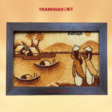 Tranh Gạo Áo Dài Bên Sông | Bản Ngang | 25x35 cm |