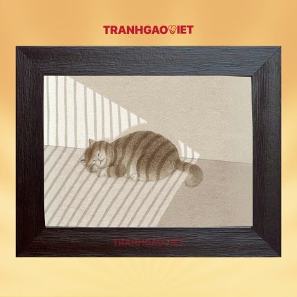 Tranh gạo màu Bé Mèo Dưới Ánh Nắng Dịu Dàng