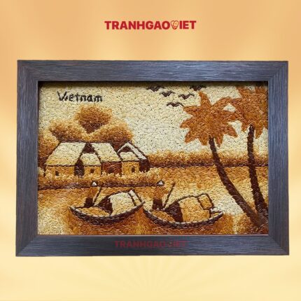 Tranh Gạo Chèo Đò Qua Sông | Bản Ngang | 25x35 cm