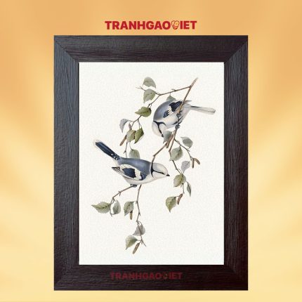 Tranh gạo màu Đôi Sẻ Tình Thân