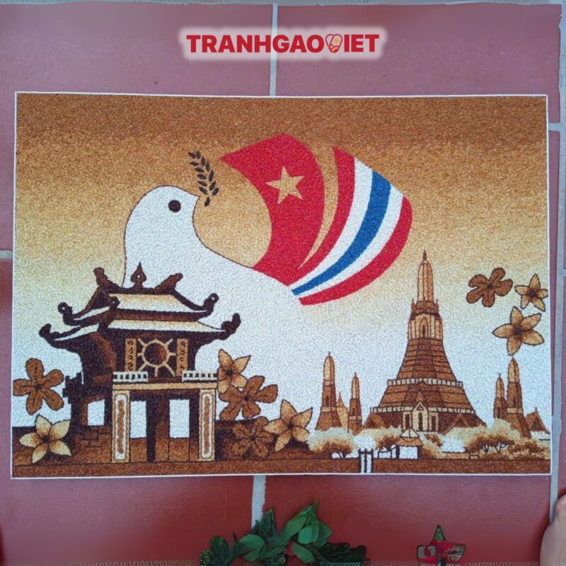 Tranh Gạo Logo Hữu Nghị Việt Nam và Cu Ba