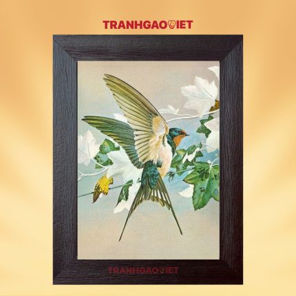 Tranh gạo màu Yến Sà Cành Xanh
